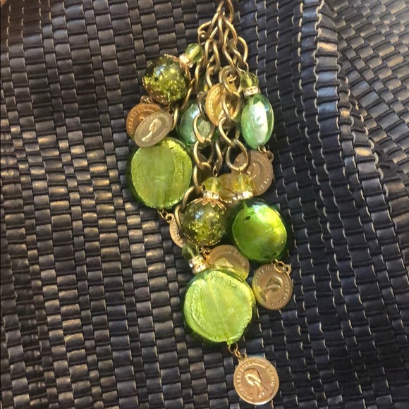 Green and Gold Handbag Charm with Hand Blown Glass - Picture 7 of 8